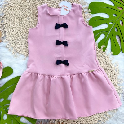 Vestido Rosê com Laços Preto